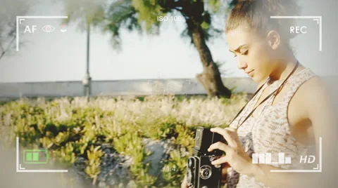 VF girl cute photographer travelling shot Stock Footage