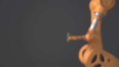 VFX Animation Concept: Modern Authentic Robot Arm Holding Contemporary Super Com Stock Footage 170351963