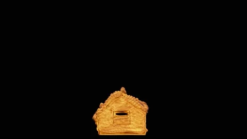 VFX Animation of house in fire, flames ignite on a black background. Stock Footage 134075707