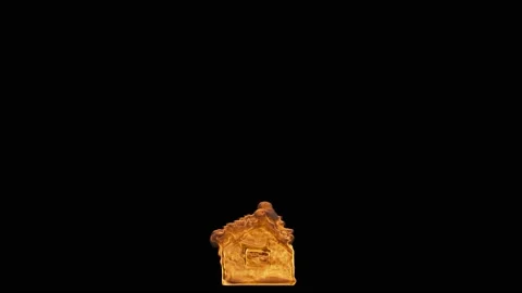 VFX Animation of house in fire, flames ignite on a black background. Stock Footage 134075848