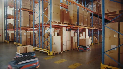 VFX Automatic Robots Working in Warehouse 動画素材 147173758