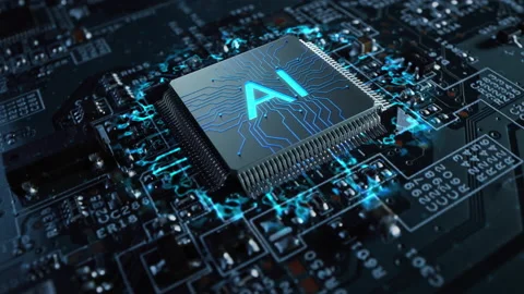 VFX Digitalized MIcrochip with AI Logo Stock Footage 140589693