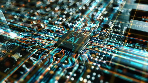 VFX Digitalized Motherboard and Processor Data AI Stock Footage 140586461