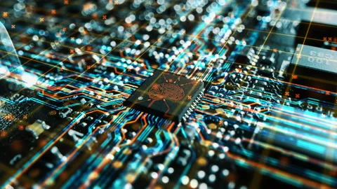 VFX Digitalized Motherboard and Processor Data AI Stock Footage 140586823