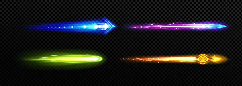 Vfx effect of meteorite, star, missile flame set Stock Illustration