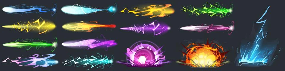 Vfx gun effect, space blasters ray, bomb explosion Stock Illustration