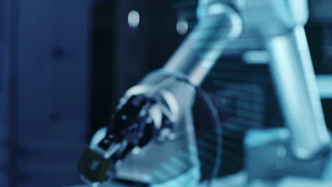 VFX Robot Arm Holding Microchip with Digitalized Effects Stock Footage 140590003
