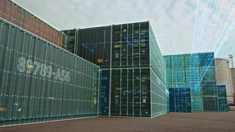 VFX Visualization Over Containers in Terminal Stock Footage 147231816