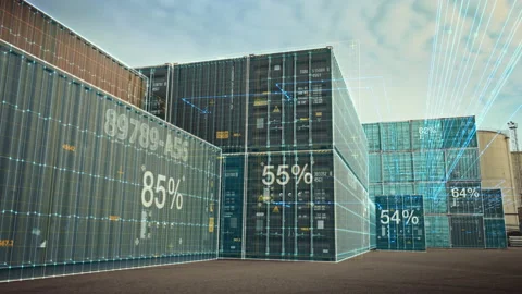 VFX Visualization Over Containers in Terminal Stock Footage 162923941