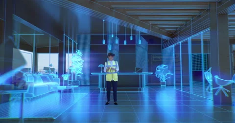 VFX VR Headset Visualises Interior Desing Graphics Stock Footage 326460553