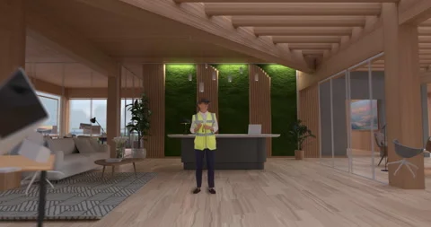 VFX VR Headset Visualises Office Desing Graphics Stock Footage 326460550