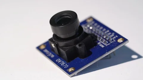 VGA camera for prototype engineering. Electronics components for diy arduino Stock Footage 129717586