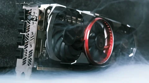 VGA Card, GPU, Graphic Card, Computer part with smoke rising and dark background Stock Footage 204075583