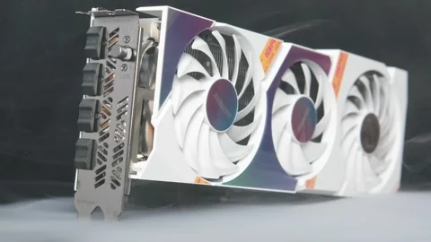 VGA Card, GPU, Graphic Card, Computer part with smoke rising and dark background 스톡 동영상 204075639