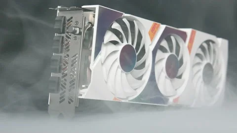 VGA Card, GPU, Graphic Card, Computer part with smoke rising and dark background Stock Footage 204075898