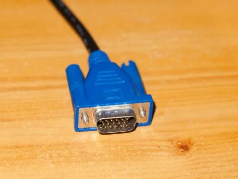 VGA lead socket end jack metal and plastic on table Foto stock