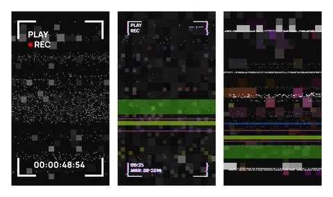 VHS effect, glitch vector backgrounds set, abstract digital pixel noisy error Stock Illustration