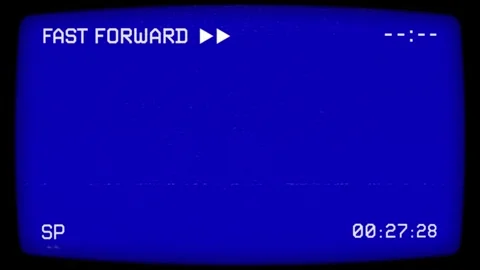 VHS Fast Forward Screen Animation with Blue CRT Display and Analog Noise Video stock 339072427