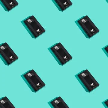 VHS format plastic videotape cassette seamless pattern Stock Photos