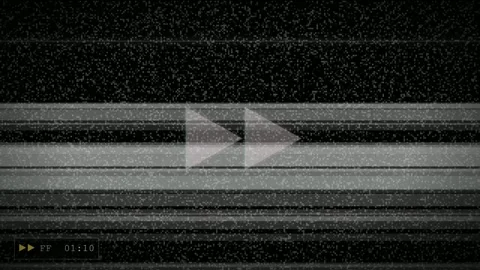VHS Glitch Effect with Fast Forward Symbol and Static Noise on Analog Stock Footage 345757844