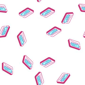 Vhs player retro gadget isometric icon seamless pattern Stock Illustration