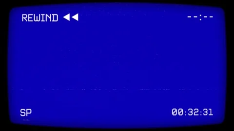 VHS Rewind Screen Animation with Blue CRT Display and Analog Noise Stock Footage 339072448