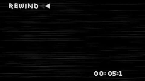 VHS Rewind Sign Arrows with Static Noise Texture, Retro Analog Television Effect Stock Footage 330540510