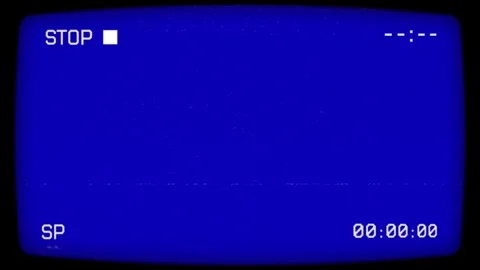 VHS Stop Screen Animation with Blue CRT Display and Analog Noise Stock Footage 339072450