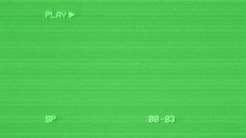 VHS Tape Playback with Play Text and Timecode. Retro CRT Screen on Green Stock Footage 320430958