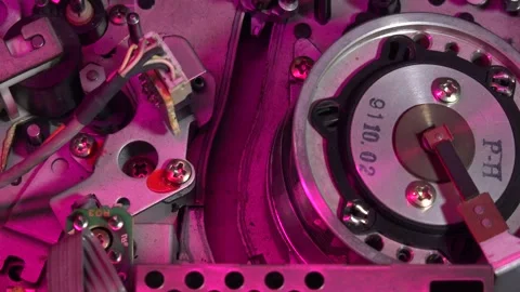VHS tape in the player with close up on the head drum - LOAD and PLAY moveme Stock Footage 315281002
