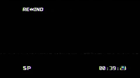 VHS Tape Rewind Screen, Retro Glitch Static Noise Effect with Countdown Timer Stock Footage 320149354