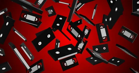 Vhs Tapes falling slow motion 3d animation Stockbeeldmateriaal 241864062