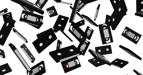 Vhs Tapes falling slow motion 3d animation Stock Footage 241864383