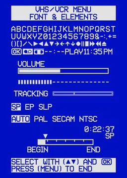 VHS VCR Menu font &amp; elements Stock Illustration