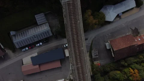Viaduc de la Combe Maran, Saint-Ursanne: fantastic tilt-down aerial view. Stock Footage 245505838