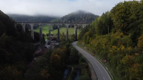 Viaduc de la Combe Maran: fantastic aerial view of the famous Viaduc Stock Footage 245505876