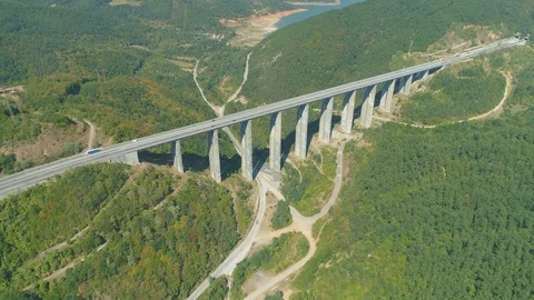 Viaduct On Hemus Highway Over The Vitinya Pass, Bulgaria Aerial View Stock Footage 115733165