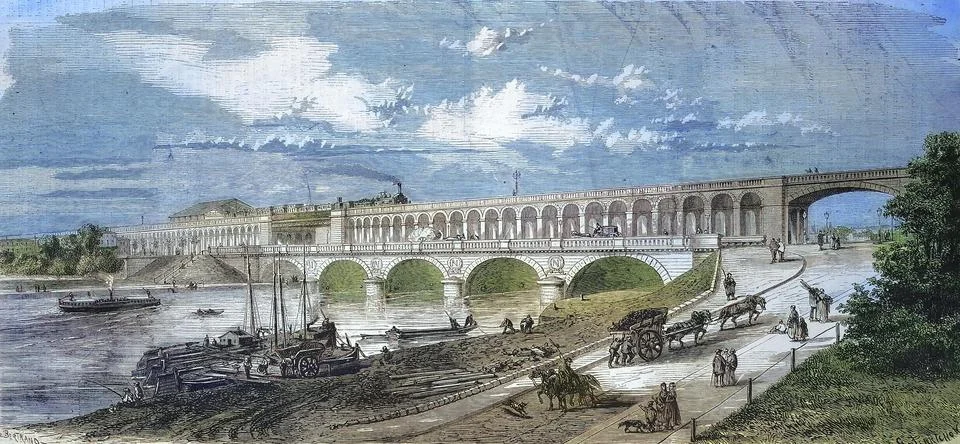 Viaduct of the Ring Railway between the Quartier dAuteuil and Quartier de Javel Illustrazione stock