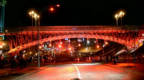 Viaduct under red illumination during Euro maidan Memory days in Kiev, Ukraine. Stock Footage 47177747