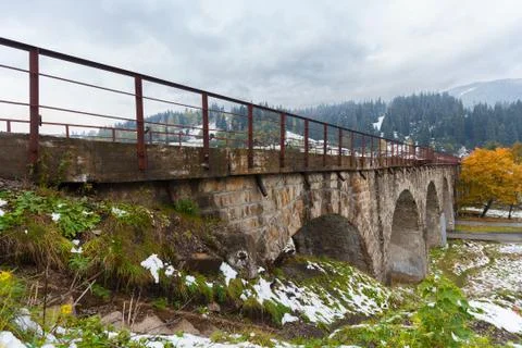 Viaduct was built during the Austro-Hungarian empire in the Vorokhta Stock Photos