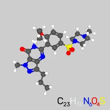Viagra model molecule. Isolated on grey background. 3d Vector illustration. Иллюстрация