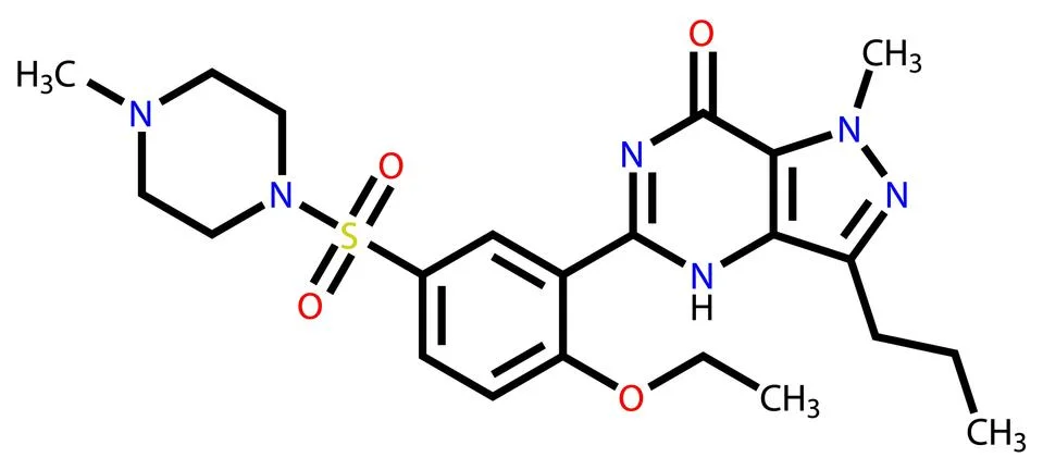 Viagra (sildenafil) structural formula Illustrazione stock
