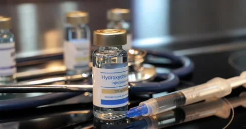 Vial of hydroxychloroquine injection Stock Footage 133447583