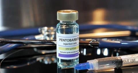 Vial of pentobarbital injection Stock Footage 133446953
