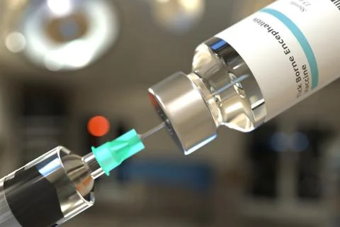 Vial with tick-borne encephalitis TBE vaccine and syringe for injection. 3D Stock Illustration