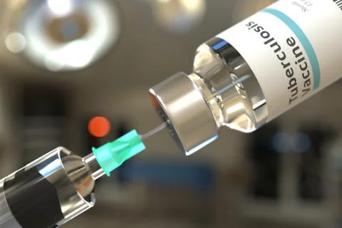 Vial with tuberculosis vaccine and needle of a syringe. 3D rendering Stock Illustration