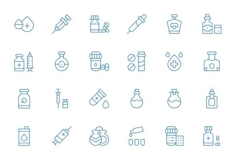 Vial Vector Icon Repository containing 24 Thin Line 128x128 Pixel Aligned g.. Stock Illustration