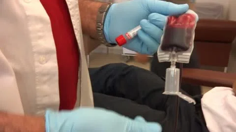 Vials of blood and blood bag Stock Footage