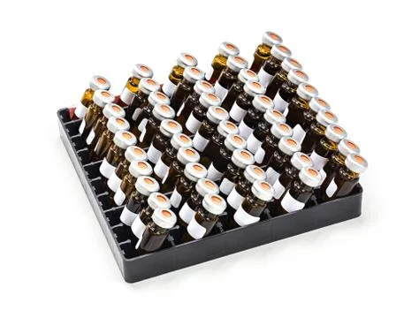 Vials in rack Stock Photos