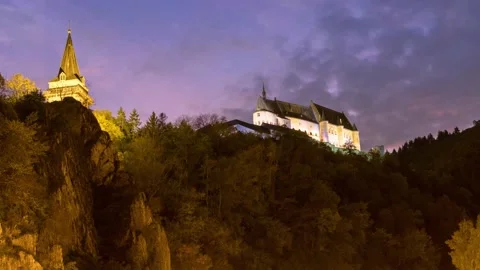 Vianden Castle Night Stock Footage
